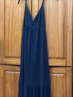 Maxi Dress with V neck ~ Halter Top deep navy